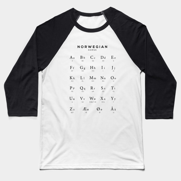 Norwegian Alphabet Chart, Norway Language Chart, White Baseball T-Shirt by typelab